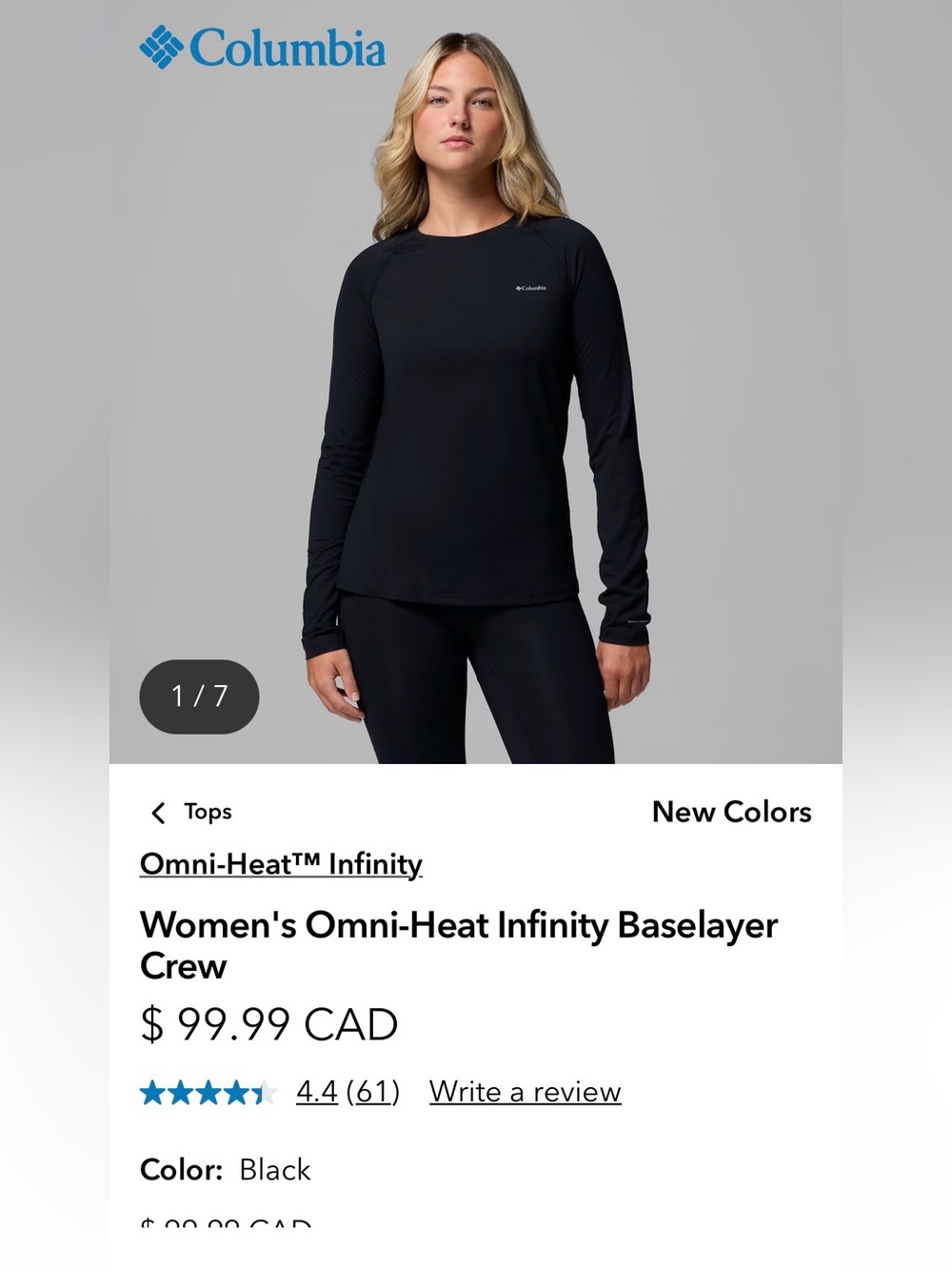 Columbia Women's Omni-Heat Infinity Baselayer Crew - Black XL